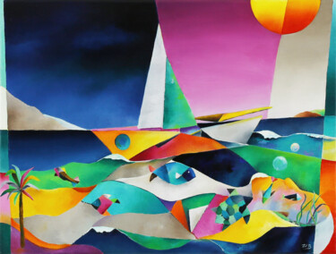 Peinture intitulée "baignade à Toulon" par Isabelle Guillet Bouloc (ZiB), Œuvre d'art originale, Huile Monté sur Châssis en…