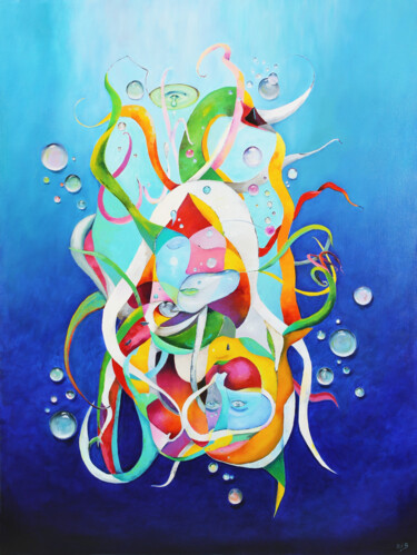 Peinture intitulée "Dualité sous-marine" par Isabelle Guillet Bouloc (ZiB), Œuvre d'art originale, Huile Monté sur Châssis e…