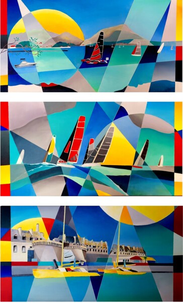 Triptyque ( La route du rhum) Peinture intitulée "Triptyque ( La rout…" par Isabelle Guillet Bouloc (ZiB), Œuvre d'art originale, Acrylique Monté sur Châs…