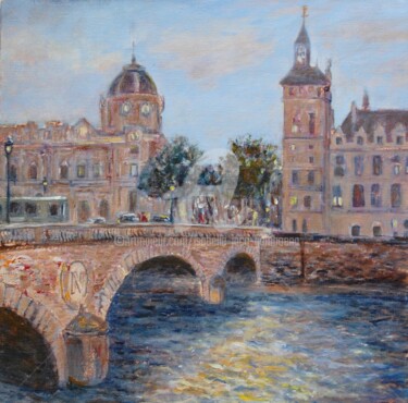 Painting titled "Pont Saint Michel,…" by Isabelle Jacq (Gamboena), Original Artwork, Acrylic