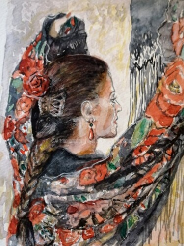 Painting titled "Mujer morena" by Isabelle Jacq (Gamboena), Original Artwork, Watercolor