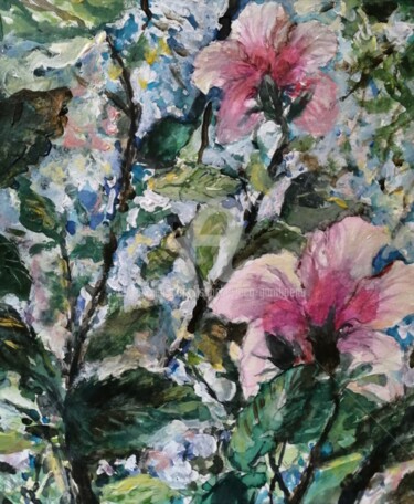 Painting titled "Flores del aire" by Isabelle Jacq (Gamboena), Original Artwork, Watercolor