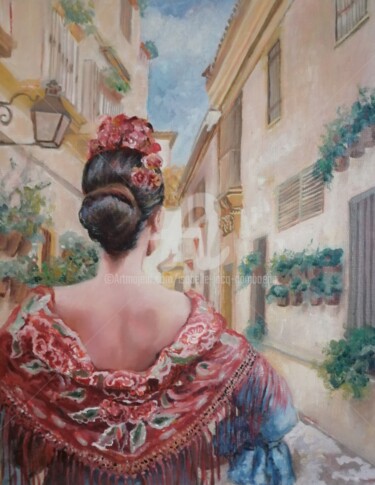 Peinture intitulée "Mujer Cordobesa" par Isabelle Jacq (Gamboena), Œuvre d'art originale, Huile