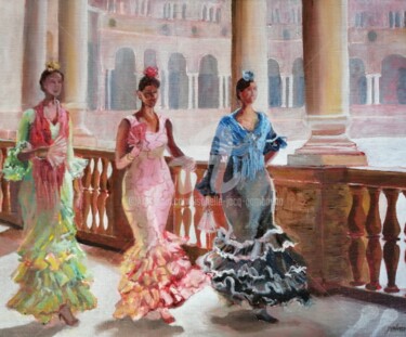 Pintura intitulada "En Sevilla" por Isabelle Jacq (Gamboena), Obras de arte originais, Óleo