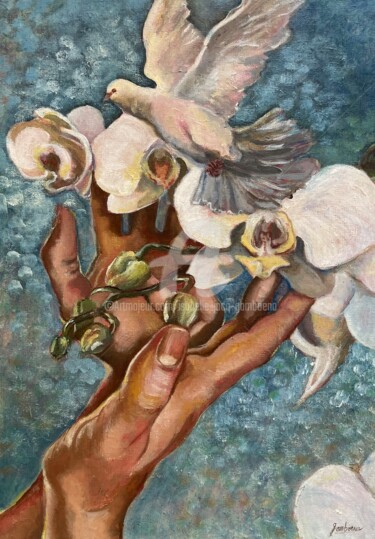Pittura intitolato "Semillas de paz" da Isabelle Jacq (Gamboena), Opera d'arte originale, Olio