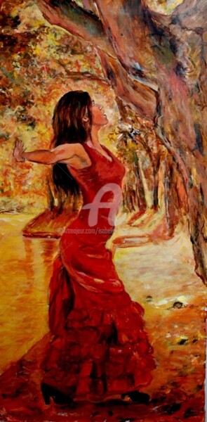 Painting titled "Sendero Flamenco" by Isabelle Jacq (Gamboena), Original Artwork, Acrylic