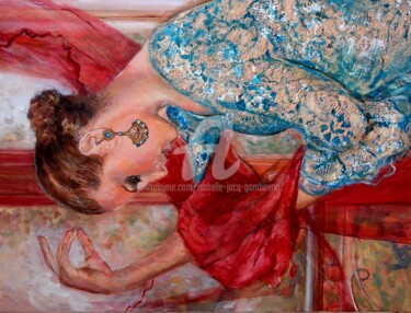 Painting titled "Corazon Flamenco" by Isabelle Jacq (Gamboena), Original Artwork, Acrylic