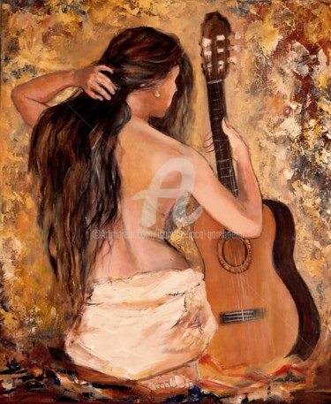 Painting titled "Autorretrato musical" by Isabelle Jacq (Gamboena), Original Artwork, Acrylic