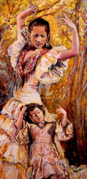 Painting titled "Primavera Flamenca" by Isabelle Jacq (Gamboena), Original Artwork, Acrylic