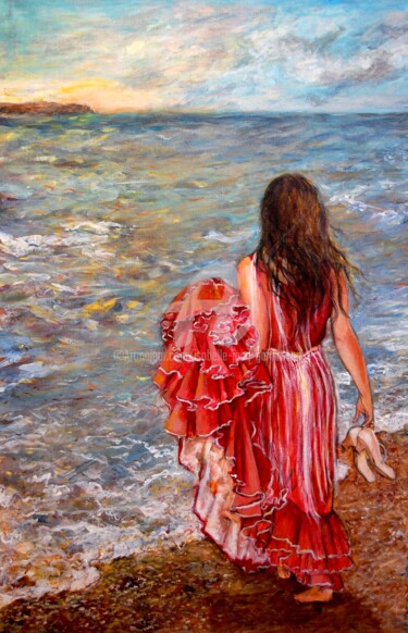 Painting titled "Diana y el Mar" by Isabelle Jacq (Gamboena), Original Artwork, Acrylic