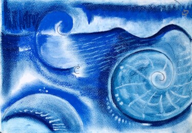 Peinture intitulée "Vie dans les océans" par Isabelle Jourdant, Œuvre d'art originale, Pastel