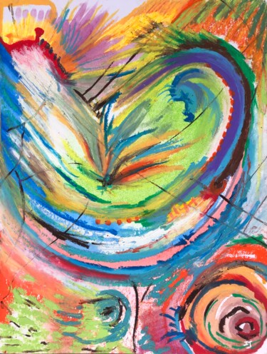 Картина под названием "Coeur de dragon" - Isabelle Jourdant, Подлинное произведение искусства, Пастель