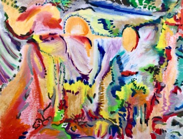 Peinture intitulée "La cour et son roi" par Isabelle Jourdant, Œuvre d'art originale, Pastel