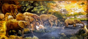 Peinture intitulée "Eléphants" par Isabelle Jura, Œuvre d'art originale, Acrylique