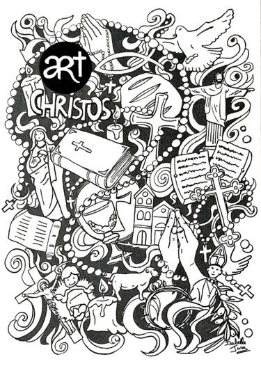 Картина под названием "Doodle-Art Chrétien" - Isabelle Jura, Подлинное произведение искусства, Акрил