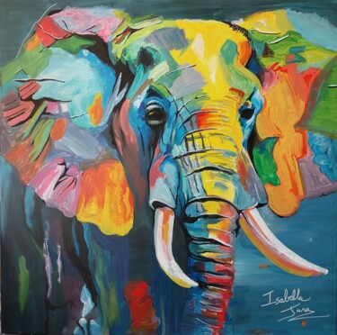 Painting titled "The Colorful Elepha…" by Isabelle Jura, Original Artwork, Acrylic