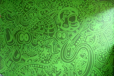 Malarstwo zatytułowany „Fresque doodle vert…” autorstwa Isabelle Jura, Oryginalna praca, Akryl
