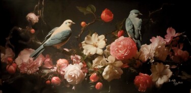 Painting titled "Bohemian Blue Birds…" by Isabelle Jura, Original Artwork, Acrylic
