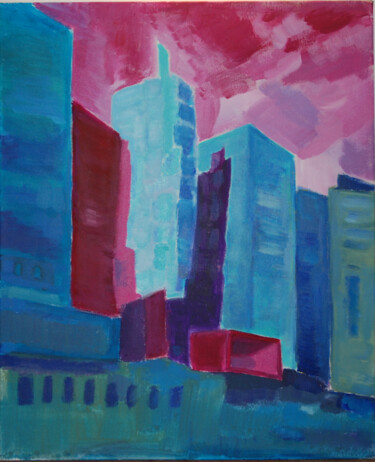Peinture intitulée "Orage sur la Ville" par Isabelle Klipfel, Œuvre d'art originale, Acrylique