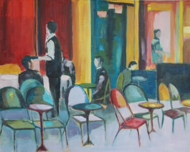 Peinture intitulée "Le café parisien" par Isabelle Klipfel, Œuvre d'art originale