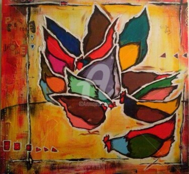 Painting titled "Poules" by Isabelle Langlais, Original Artwork, Acrylic
