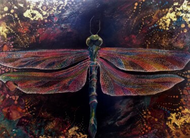 Schilderij getiteld "Dragonfly" door Isabelle Le Pors, Origineel Kunstwerk, Acryl