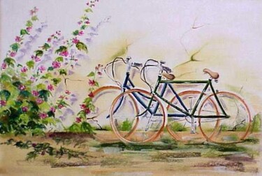 Schilderij getiteld "Vélos d'Isa et jean…" door Isabelle Le Tutour, Origineel Kunstwerk