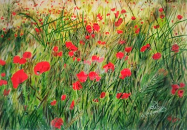 Pintura titulada "coquelicots" por Isabelle Lucas, Obra de arte original, Oleo