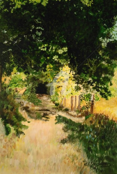 Peinture intitulée "Le chemin des prune…" par Isabelle Lucas, Œuvre d'art originale, Huile