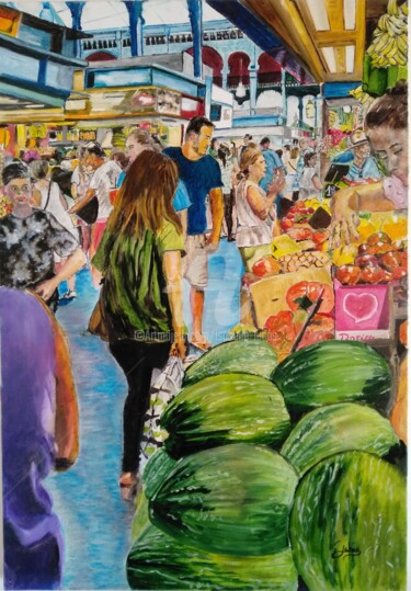 제목이 "Le marché de Malaga"인 미술작품 Isabelle Lucas로, 원작, 기름