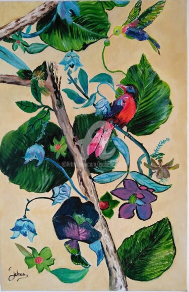 Pintura titulada "Les oiseaux merveil…" por Isabelle Lucas, Obra de arte original, Oleo
