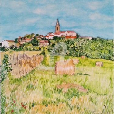 Painting titled "Le petit village da…" by Isabelle Lucas, Original Artwork, Oil