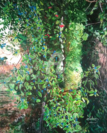 Painting titled "Le prunellier" by Isabelle Lucas, Original Artwork, Oil