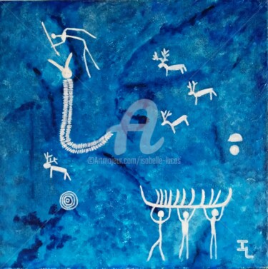 Malarstwo zatytułowany „Blue on the rock” autorstwa Isabelle Lucas, Oryginalna praca, Olej