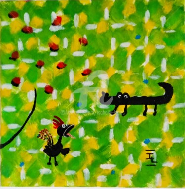 Peinture intitulée "Le coq et le crocod…" par Isabelle Lucas, Œuvre d'art originale, Huile
