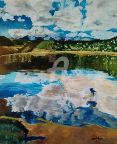 Malerei mit dem Titel "Reflets sur le lac" von Isabelle Lucas, Original-Kunstwerk, Öl