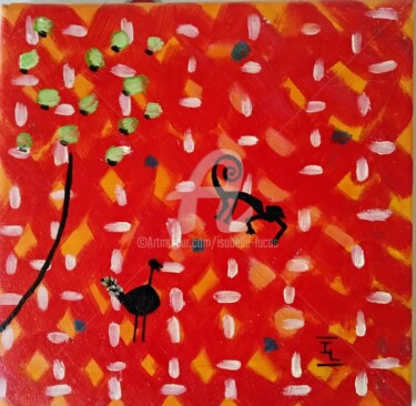 Peinture intitulée "Le singe et l'autru…" par Isabelle Lucas, Œuvre d'art originale, Huile