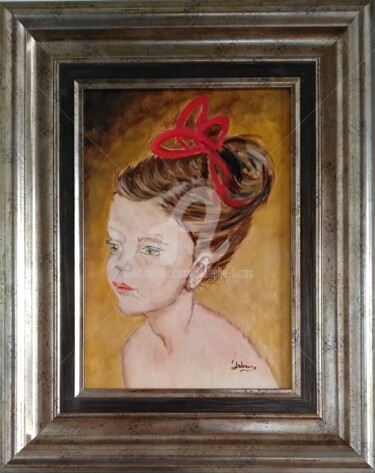 Painting titled "La petite fille au…" by Isabelle Lucas, Original Artwork, Oil Mounted on Wood Stretcher frame