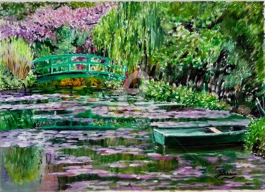 Malerei mit dem Titel "Le jardin de Monet" von Isabelle Lucas, Original-Kunstwerk, Öl