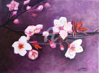 Malarstwo zatytułowany „Fleurs de cerisier” autorstwa Isabelle Lucas, Oryginalna praca, Olej Zamontowany na Drewniana rama n…