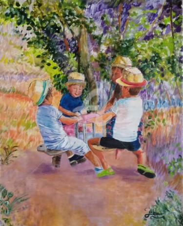 Pintura intitulada "Jeux d'enfants" por Isabelle Lucas, Obras de arte originais, Óleo