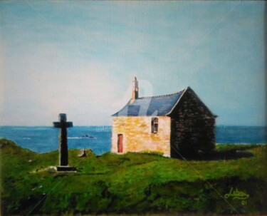 Painting titled "la chapelle bretonne" by Isabelle Lucas, Original Artwork, Oil