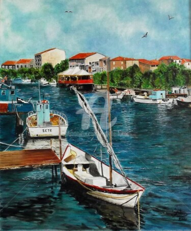 Peinture intitulée "Les barques au port" par Isabelle Lucas, Œuvre d'art originale, Huile