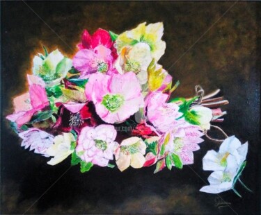 Malerei mit dem Titel "Le bouquet d'helleb…" von Isabelle Lucas, Original-Kunstwerk, Öl