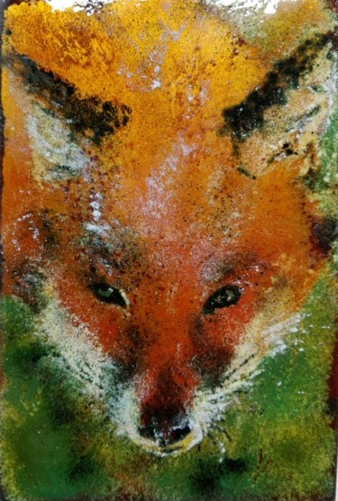 Painting titled "Fox fire - Pièce un…" by Isabelle Mathis, Original Artwork, Enamel