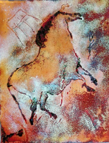 绘画 标题为“Przewalski - Emaux…” 由Isabelle Mathis, 原创艺术品, 搪瓷 安装在木板上