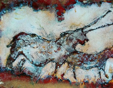 Painting titled "Les licornes - Emau…" by Isabelle Mathis, Original Artwork, Enamel Mounted on Wood Panel