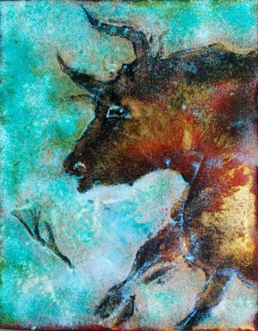 Painting titled "Bos Taurus - Emaux…" by Isabelle Mathis, Original Artwork, Enamel Mounted on Wood Panel