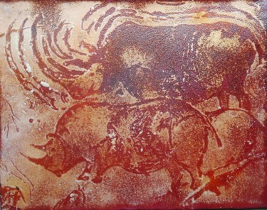 Malarstwo zatytułowany „Rhinocéros - Emaux…” autorstwa Isabelle Mathis, Oryginalna praca, Emalia Zamontowany na Panel drewni…