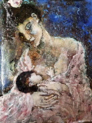 Ζωγραφική με τίτλο "La mère et l'enfant" από Isabelle Mathis, Αυθεντικά έργα τέχνης, Σμάλτο Τοποθετήθηκε στο artwork_cat.